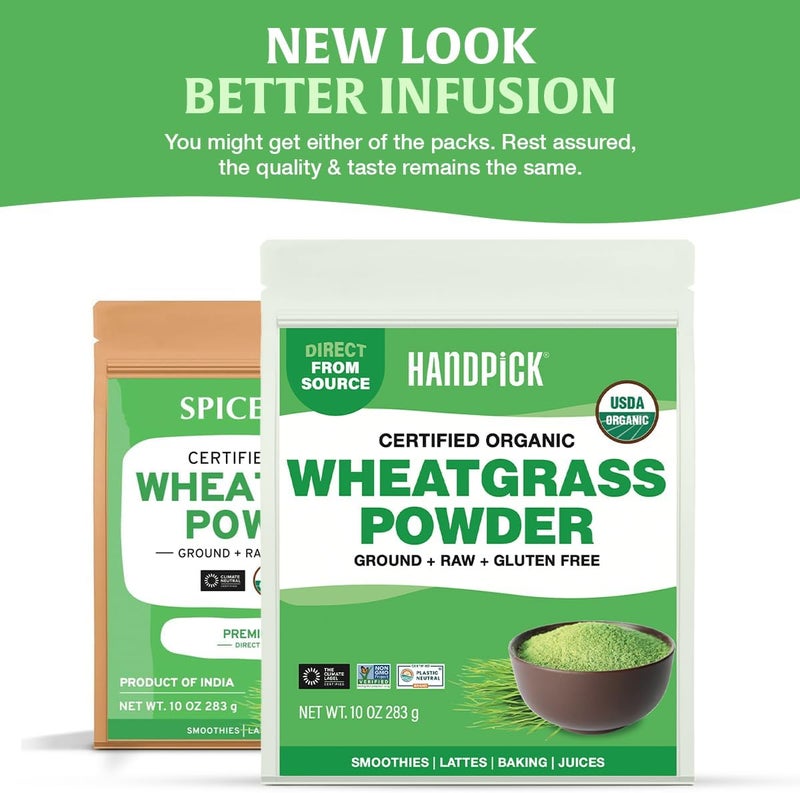 Handpick مسحوق عشب القمح العضوي من هاندبيك - 10 أونصات خالي من الجلوتين مسحوق أخضر غني - Image 3